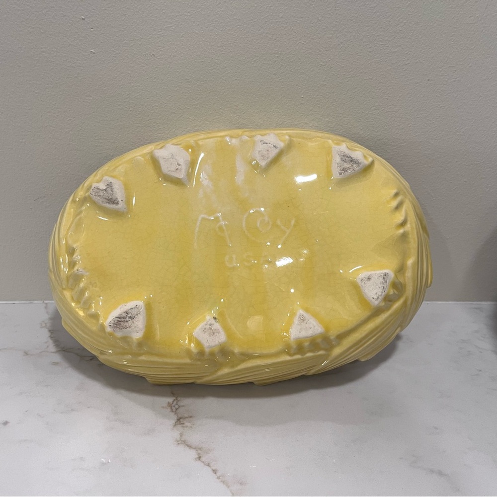 Vintage McCoy Yellow Pottery Bowl | Leaf & Swirl Design | Mid-Century Modern MCM - Picture 5 of 8